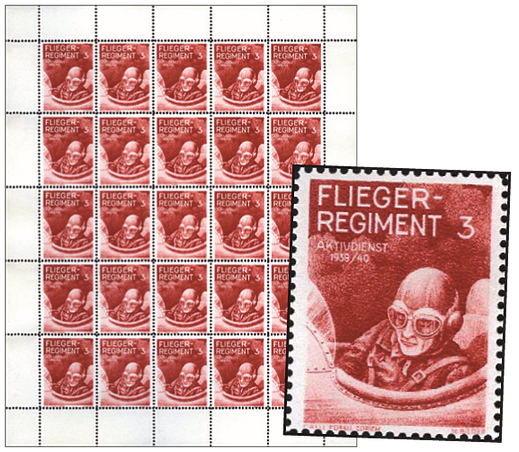 1939-40 Flieger-Regiment 3, Pilot im Cokpit bräunlichkarmin (Kat.Nr.39), 25er - Originalbogen, Entwurf M. Bieder.