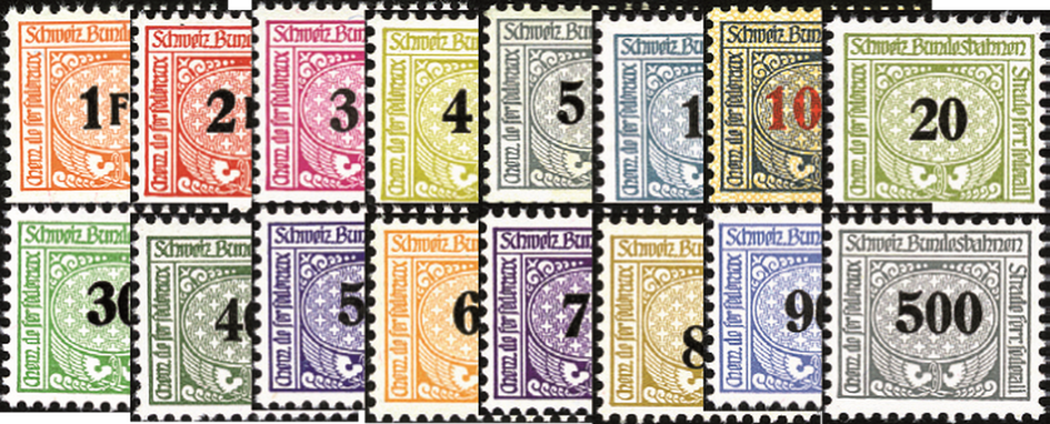 1948-1957, Eisenbahn-Dienstmarken, dicke farbige Wertziffern (Buchdruck)