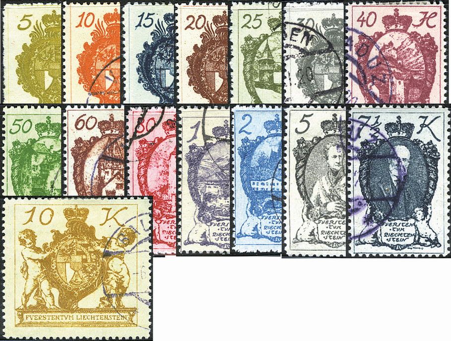 1920, Wappenmuster, Landschaften und Fürstenbilder