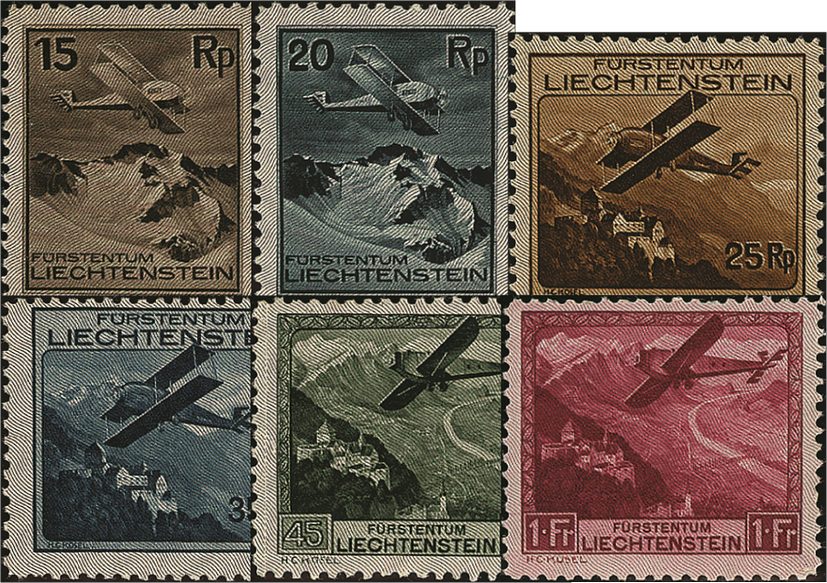 1930, Flugzeuge über Liechtensteiner Landschaft