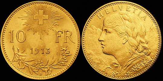1913, 10 Fr. Gold-Vreneli