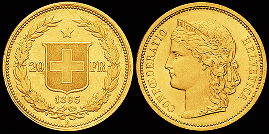 1895, 20 Fr. Goldmünze "HELVETIA"