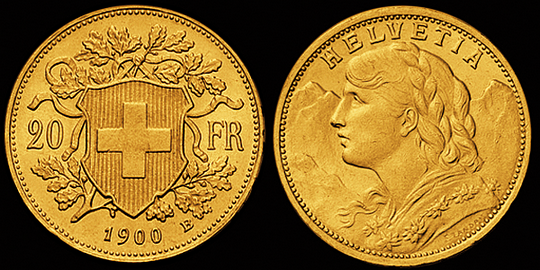 1900, 20 Fr. Gold-Vreneli