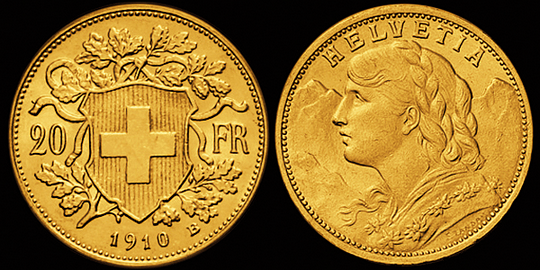 1910, 20 Fr. Gold-Vreneli