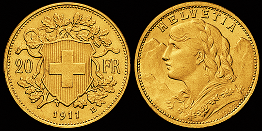 1911, 20 Fr. Gold-Vreneli