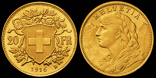 1916, 20 Fr. Gold-Vreneli