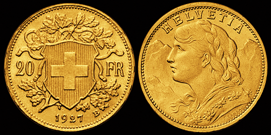 1927, 20 Fr. Gold-Vreneli