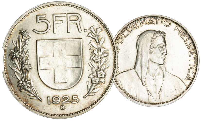 1925, 5 Fr. Silber-Kursmünze Hirtenkopf