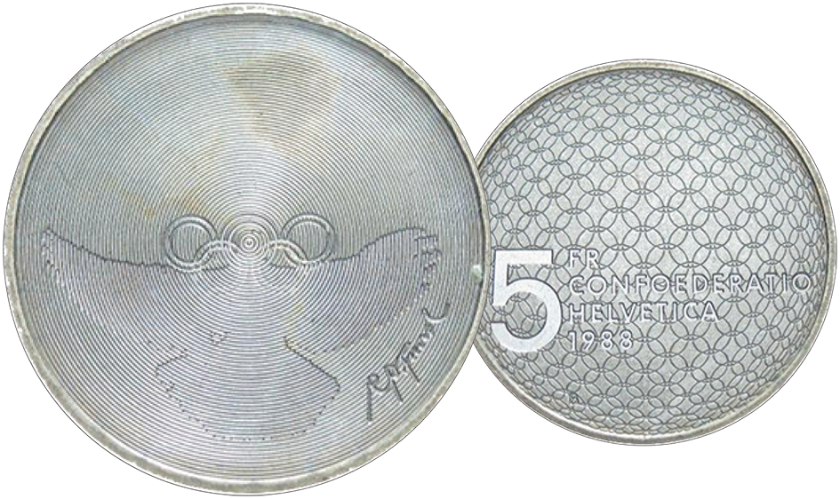 1988, 5 Fr. Gedenkmünzen "Olympische Bewegung"