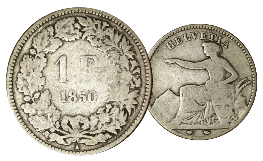 1850, 1 Fr. Silber-Kursmünze Sitzende Helvetia