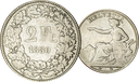 1850, 2 Fr. Silber-Kursmünze Sitzende Helvetia