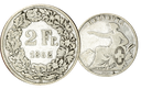 1862, 2 Fr. Silber-Kursmünze Sitzende Helvetia