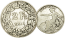 1863, 2 Fr. Silber-Kursmünze Sitzende Helvetia