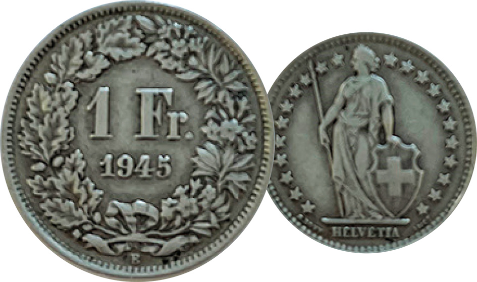 1945, 1 Fr. Silber-Kursmünzen