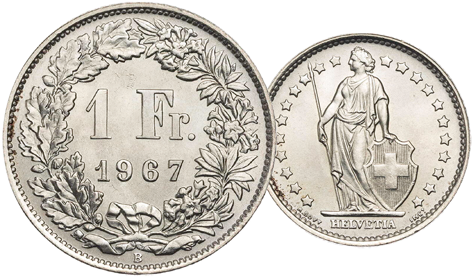 1967, 1 Fr. Silber-Kursmünzen