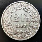 1928, 2 Fr. Silber-Kursmünzen