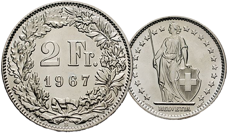 1967, 2 Fr. Silber-Kursmünzen