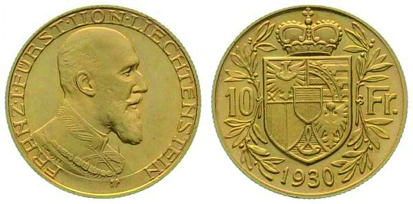 1930, 10 Franken &quot;Fürst Franz I&quot;