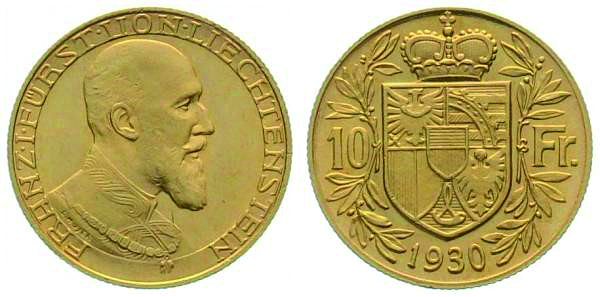 1930, 10 Franken "Fürst Franz I"