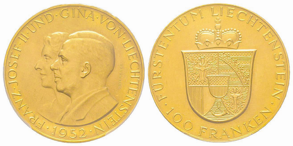 1952, 100 Franken &quot;Fürst Franz Josef II &amp; Fürstin Gina&quot;