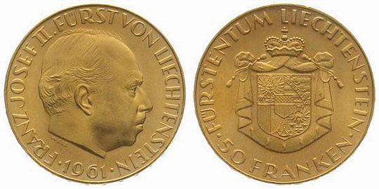 1961, 50 Franken &quot;Fürst Franz Josef II&quot;