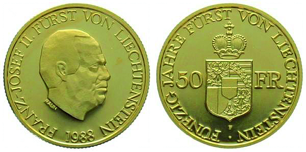 1988, 50 Franken "Fürst Franz Josef II"