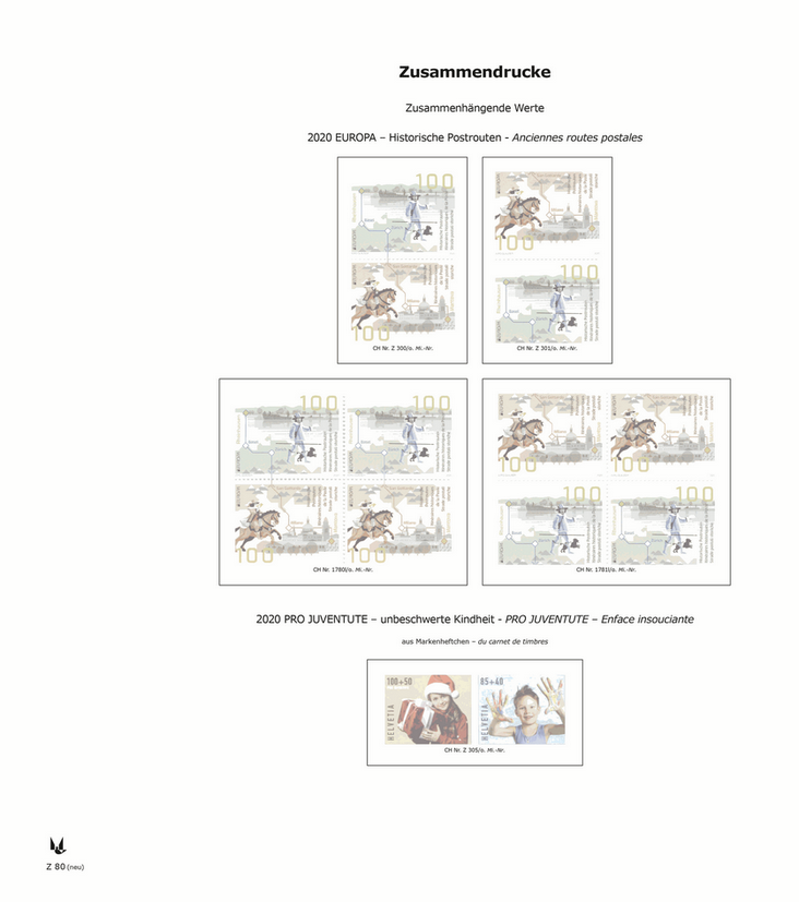 2020, Schweiz Zusammendrucke mit Schutztaschen (Z80-Z81)