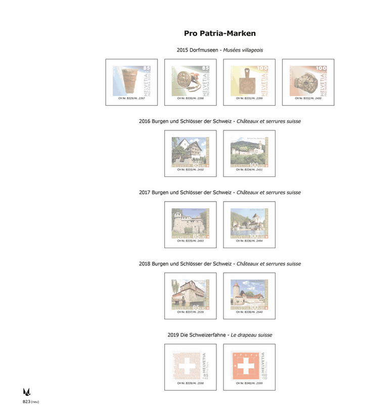 2015-2019, Schweiz Pro Patria, mit Schutztaschen (B23 (neu))