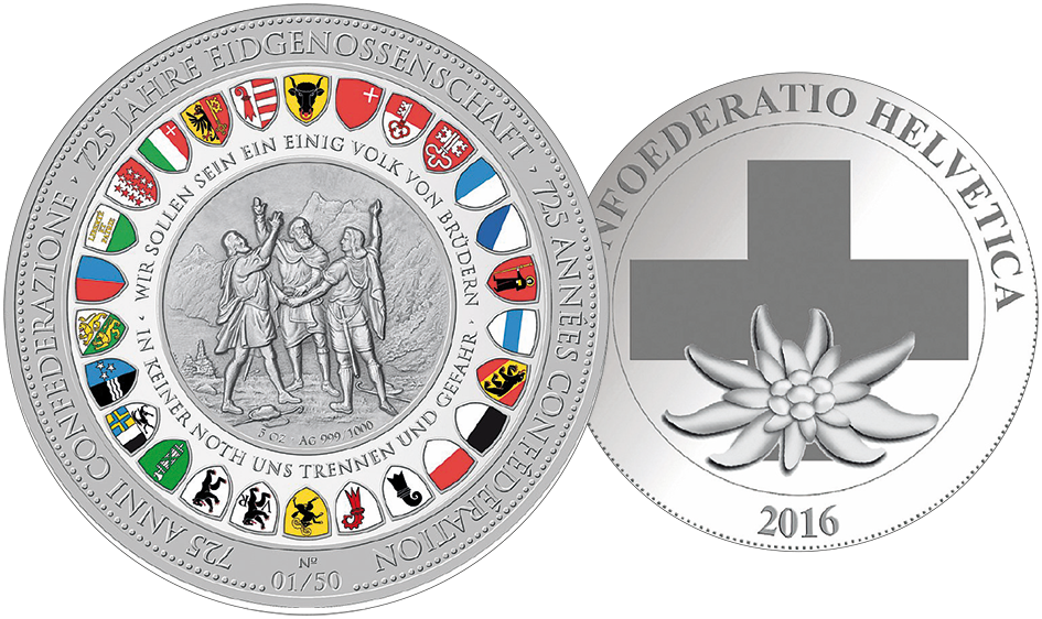 2016, 5 Unzen Gedenkprägung "725 Jahre in der Eidgenossenschaft"