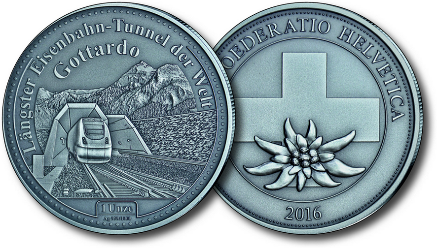 1 Unze Gottardo "Längster Eisenbahn-Tunnel der Welt" per 1