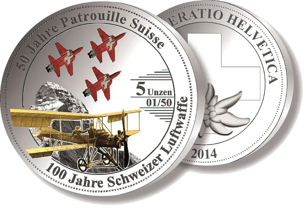 2014, 5 Unzen "100 Jahre Luftwaffe/50 Jahre Patrouille Suisse"