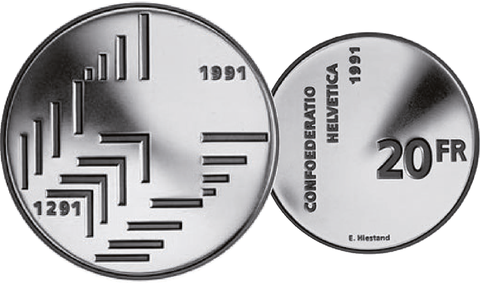1991, 20 Fr. Gedenkmünze "700 Jahre Schweizerische Eidgenossenschaft"
