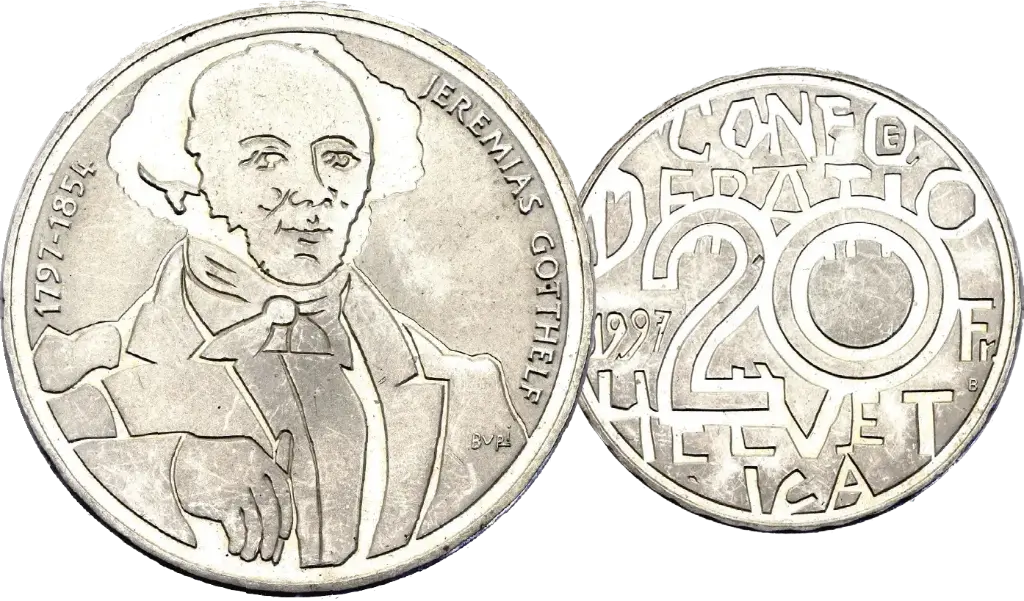 1997, 20 Fr. Gedenkmünze "Jeremias Gotthelf"