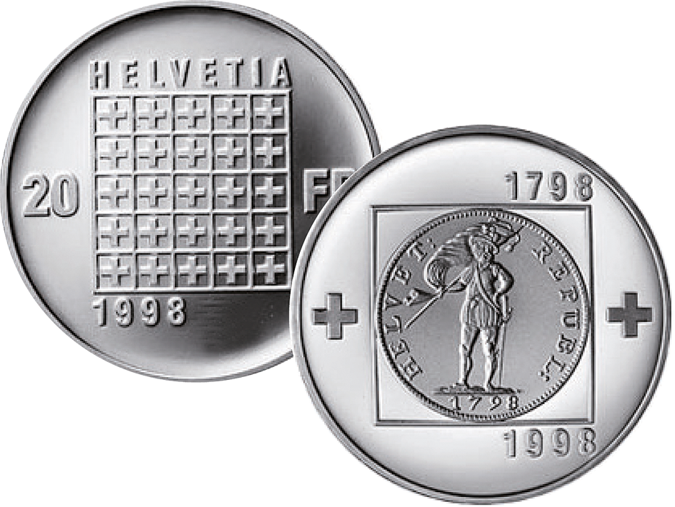 1998, 20 Fr. Gedenkmünze "200 Jahre Helvetische Republik"