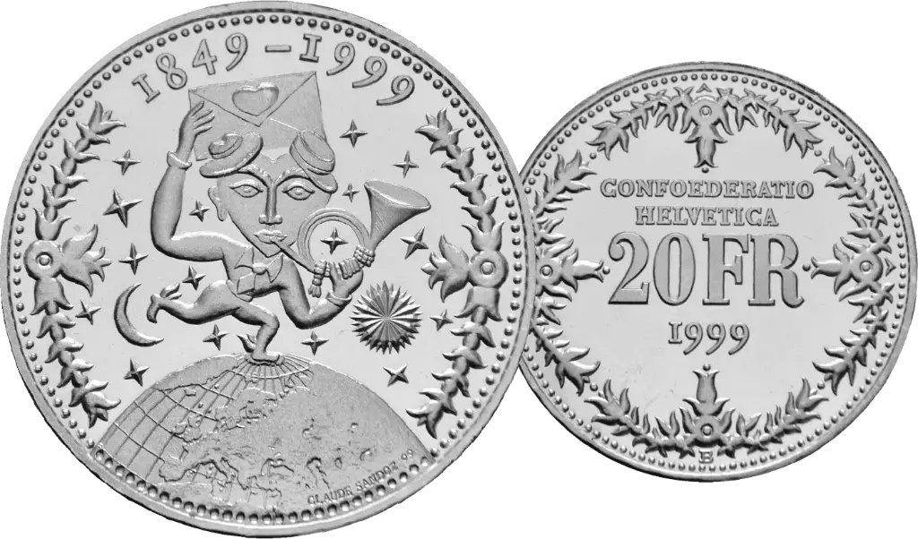 1999, 20 Fr. Gedenkmünze "150 Jahre Post"