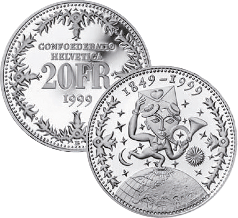 1999, 20 Fr. Gedenkmünze "150 Jahre Post"