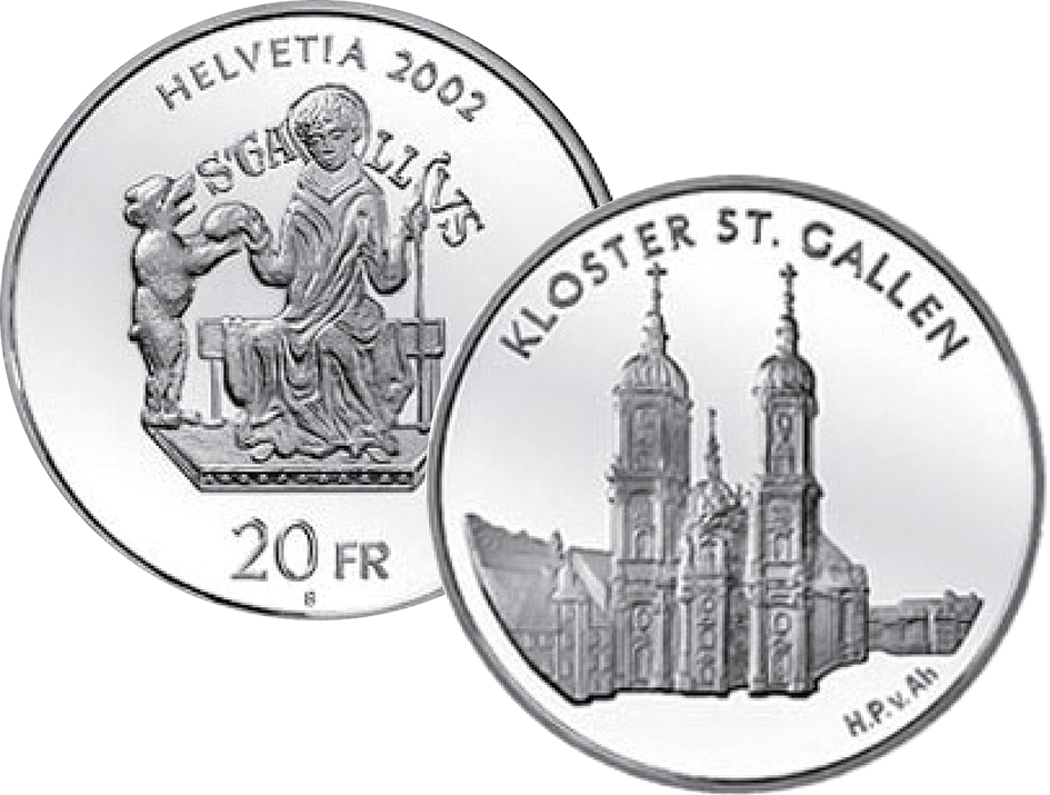 2002, 20 Fr. Gedenkmünze &quot;Kloster St.Gallen&quot;