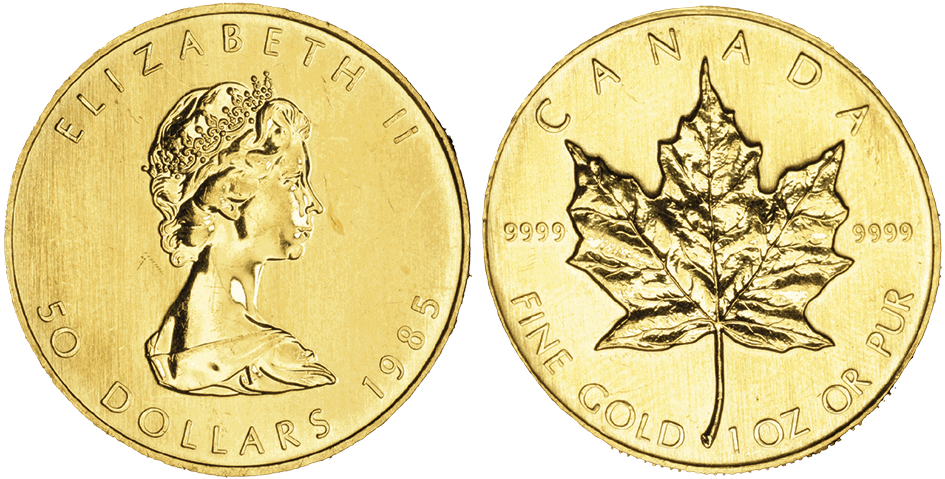 1985, 50 CAD Gedenkmünze "Maple Leaf"