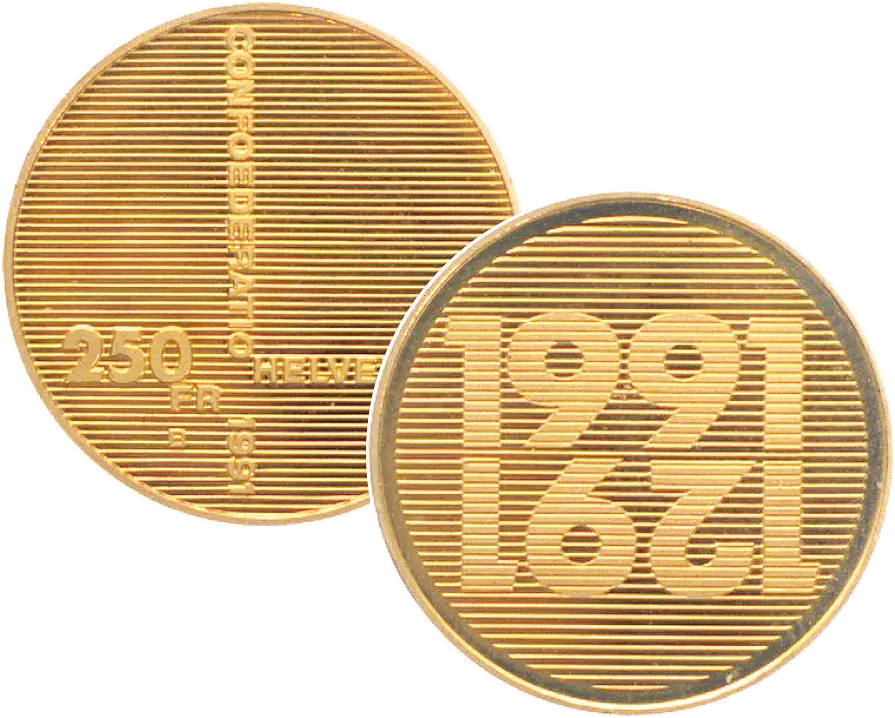 1991, 250 Fr. Gedenkmünze "700 Jahre Eidgenossenschaft", 1. Auflage