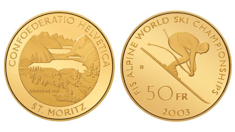 2003, 50 Fr. Gedenkmünze "Ski WM St. Moritz"