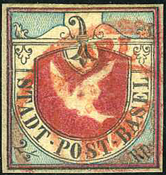 1845, Basler Taube schwarz-lebhaftblau-karmin