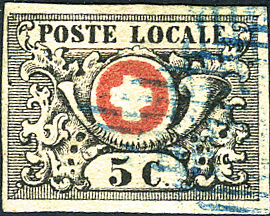 1850, Waadt 5, tiefschwarz-rot
