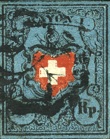 Type 36, schwarze Zürcher-Rosette, farbenfrisch
