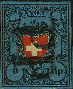 5 Rp. schwarz-rot-dunkelblau, Type 6