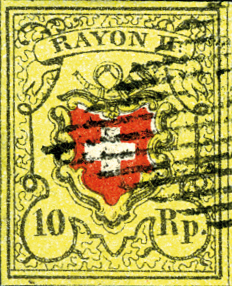 10 Rp. schwarz-rot-gelb, Type 25, Stein E (LO)