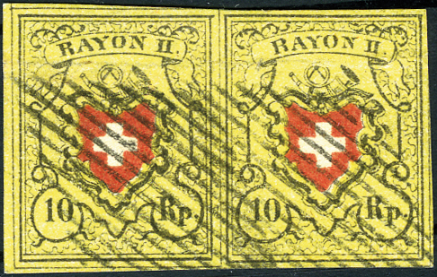 10 Rp. schwarz-rot-gelb, Typen 33 + 34, Stein D (RO)