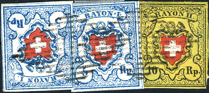 1852, Rayon II ohne KE und Rayon I, hellblau ohne KE, Type 11, Type 10 und Type 38, Stein B1 (LU), B2 (RO), B2 (LO)