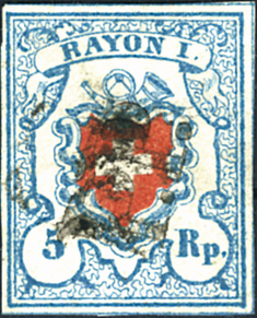 5 Rp. hellblau-rot, Type 30, Stein B1-LO