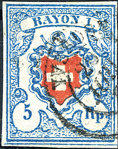 5 Rp. hellblau-rot, Type 39, Stein C1-LU