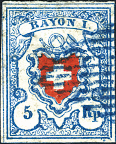 5 Rp. hellblau-rot, Type 21, Stein B3-RO